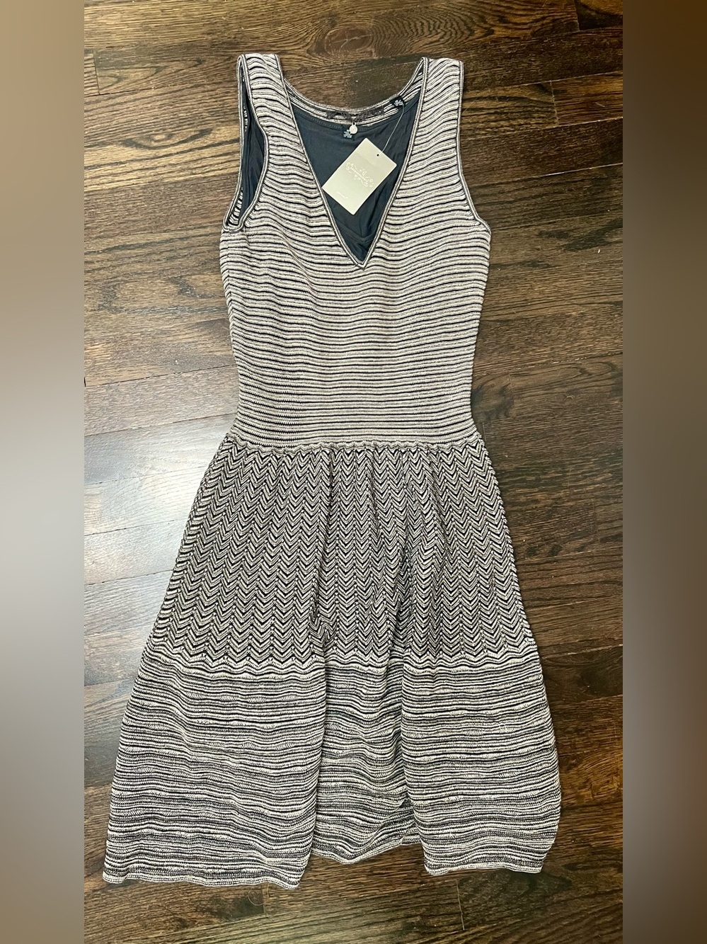 Anthropologie Moth Chevron Knit Fit & Flare Sweater Dress XS Metallic